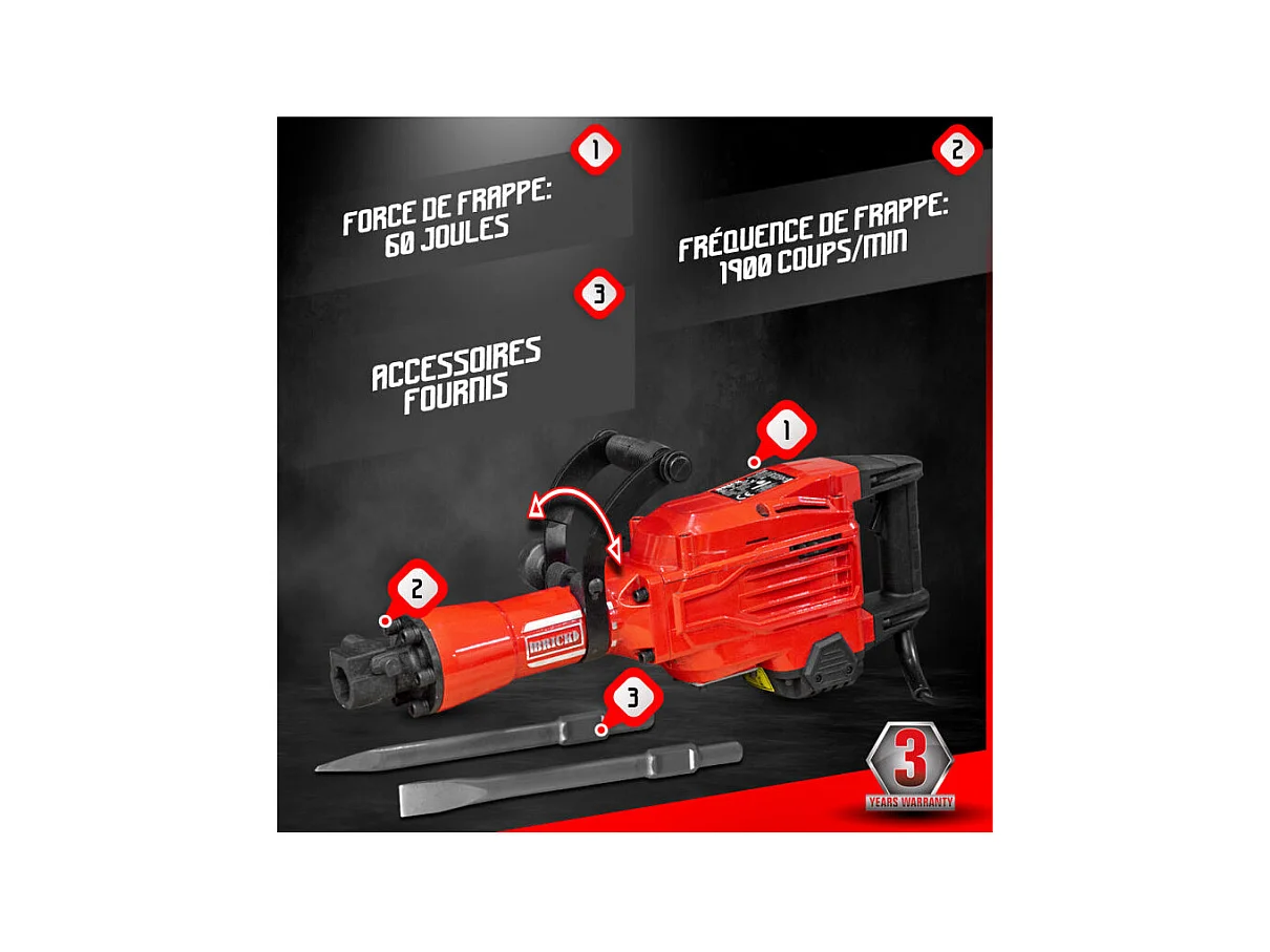 Marteau piqueur Brick 1700 W - 60 joules avec coffret métal