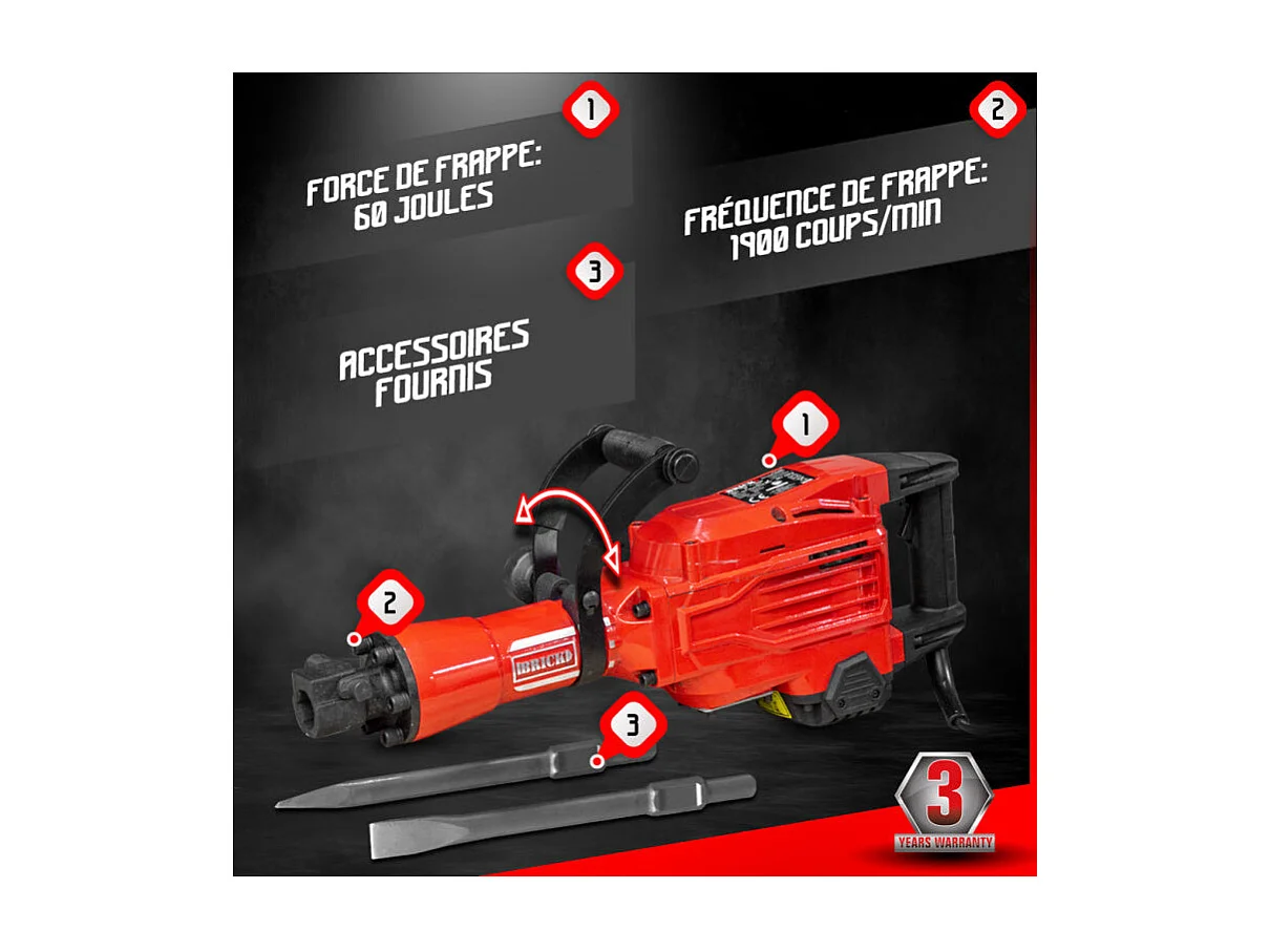 Marteau piqueur Brick 1700 W - 60 joules avec coffret métal