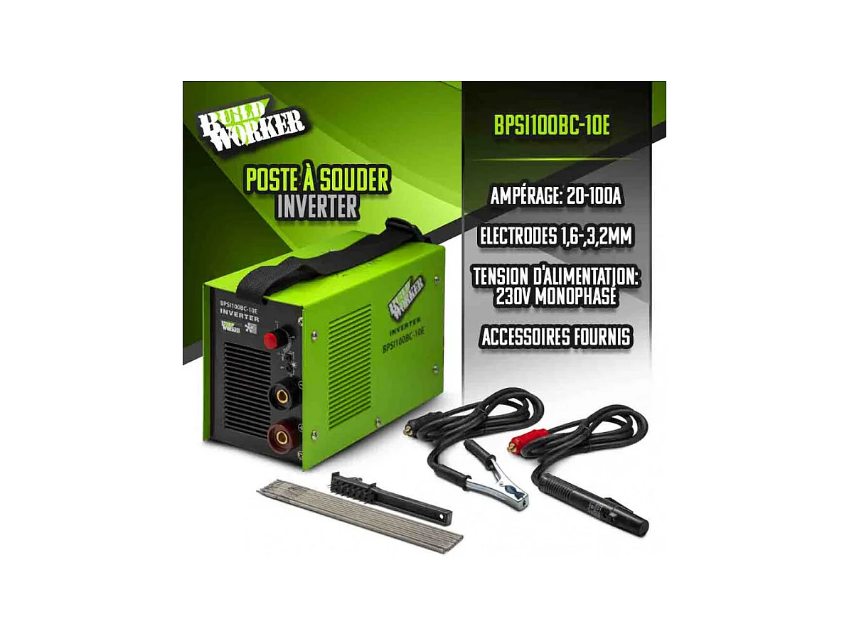 Poste à souder Inverter 100A + 10 électrodes - BUILD WORKER