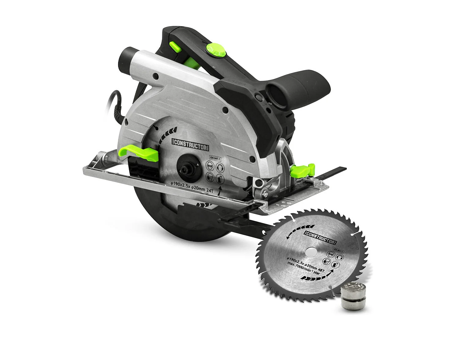 Cirkelzaag Constructor 1350 W – 190 mm, nauwkeurige snede, 2 zaagbladen inbegrepen