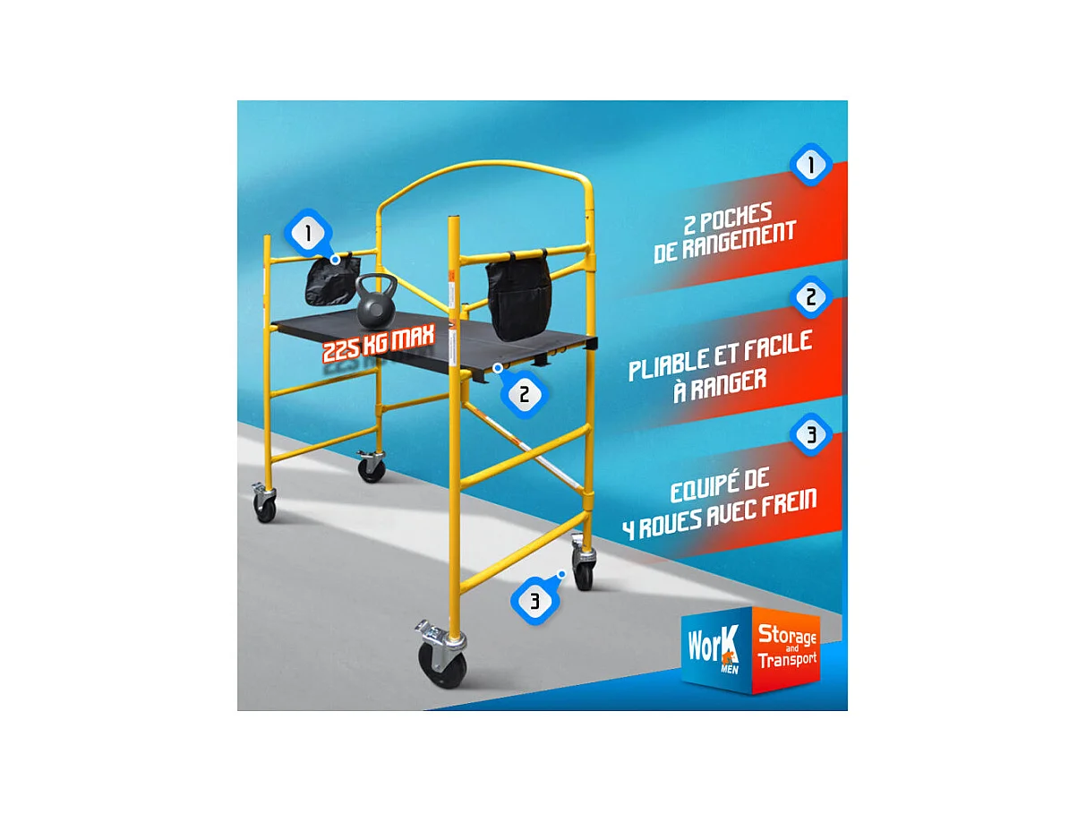 Échafaudage pliant en acier Workmen Storage - 1150 x 530 x 1550 mm
