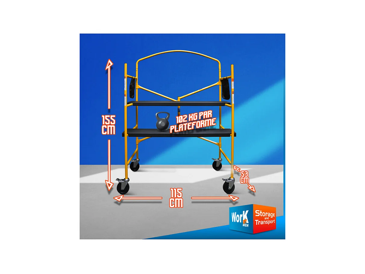 Échafaudage pliant en acier Workmen Storage - 1150 x 530 x 1550 mm