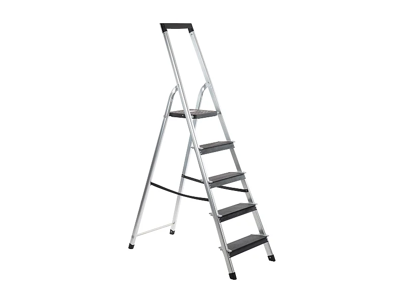Aluminium trapladder met 5 treden, brede treden (12 cm), werkhoogte 3 m