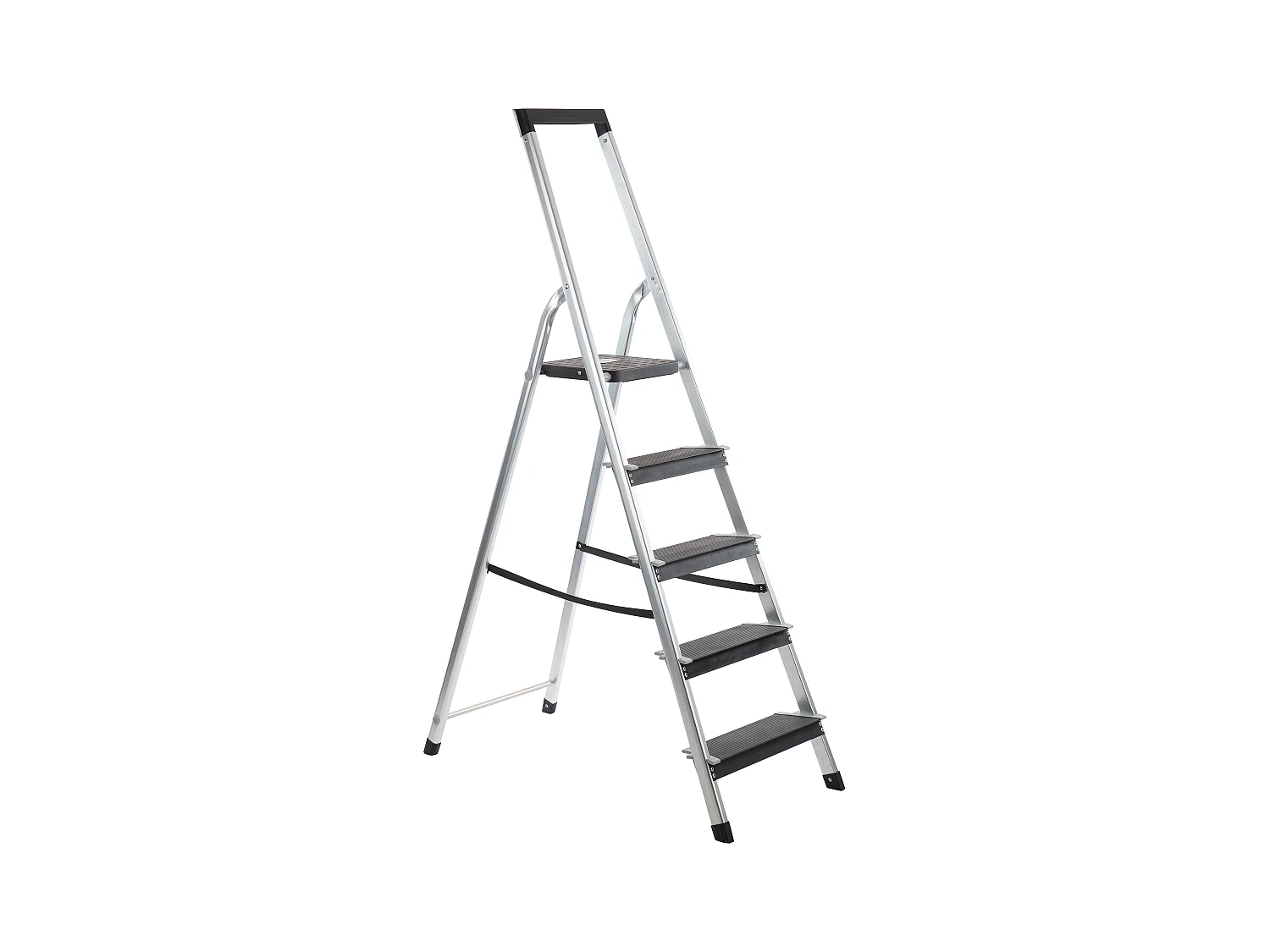 Escabeau 5 marches en aluminium, marches larges (12 cm), hauteur d'accès 3 m