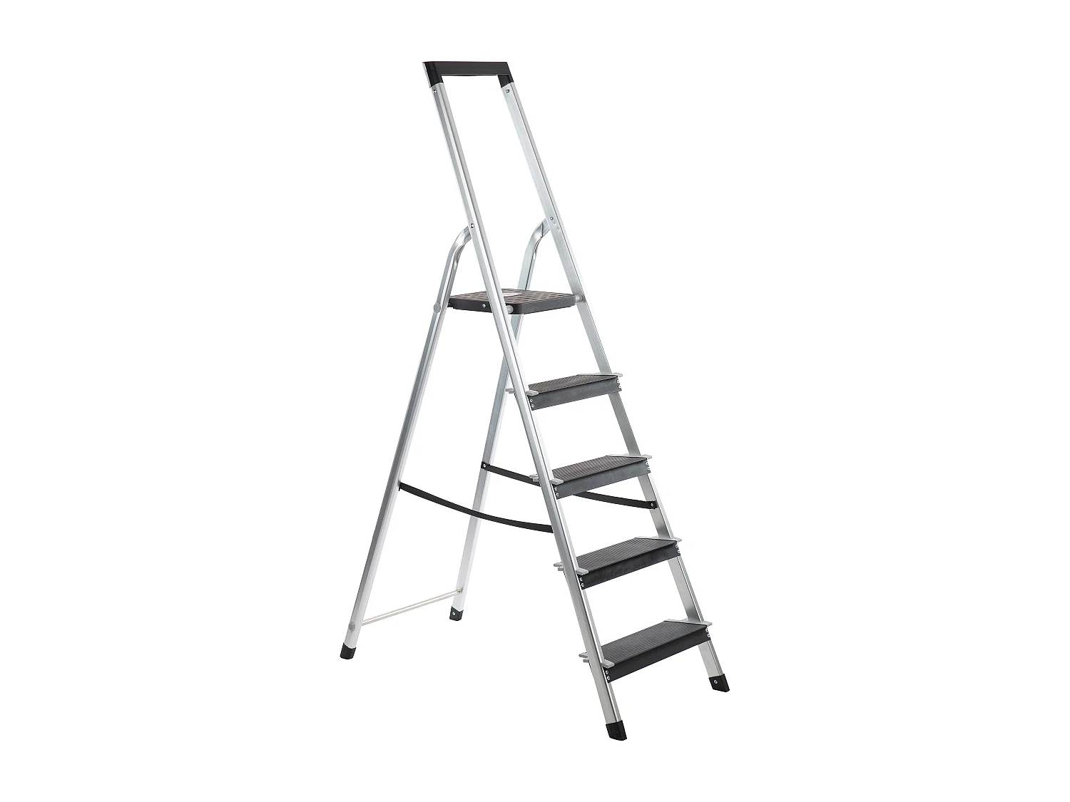Aluminium trapladder met 5 treden, brede treden (12 cm), werkhoogte 3 m