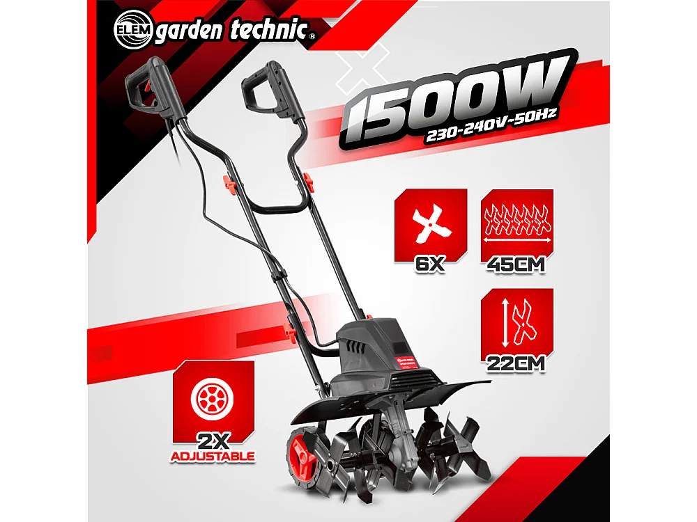 Elektrische cultivator 1500W - 45 cm - 6 messen - Elem Garden Technic