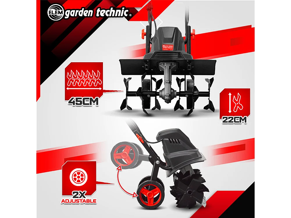 Elektrische cultivator 1500W - 45 cm - 6 messen - Elem Garden Technic