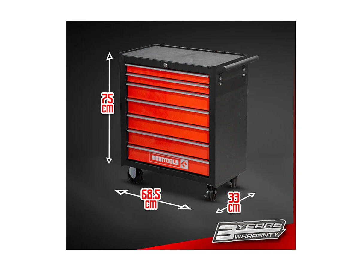 Metalen werkplaatswagen met 7 laden - Movitools