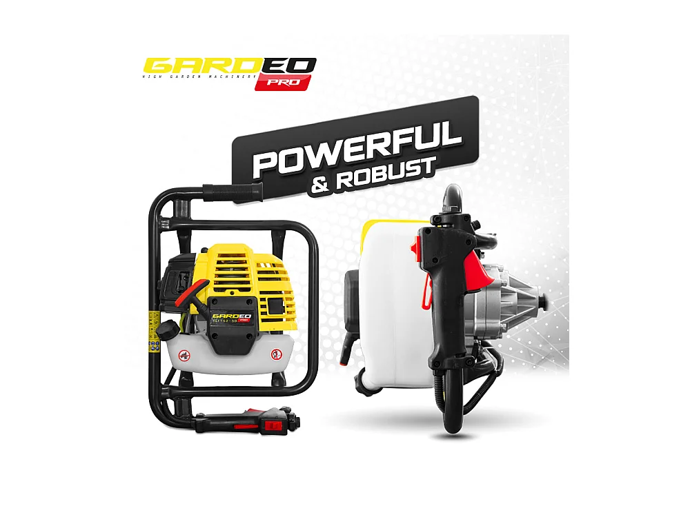 Tarière Thermique Gardeo Pro 52 cc - 3 Mèches (100, 150, 200 mm) et 3 Rallonges 60 cm