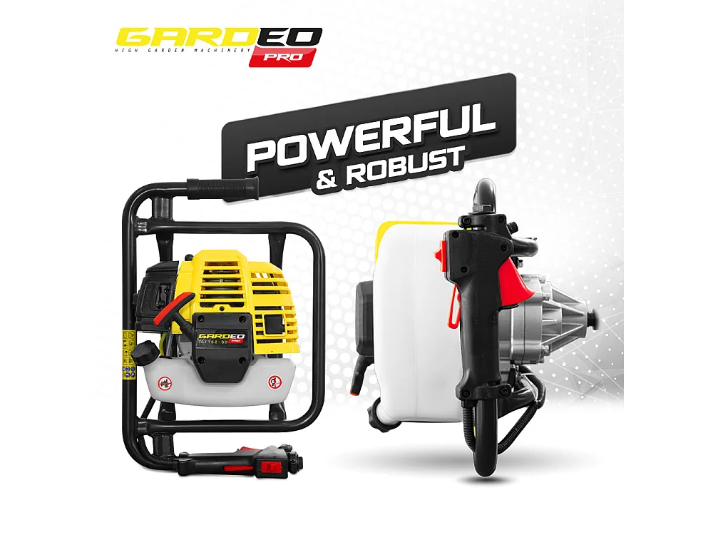 Tarière Thermique Gardeo Pro 52 cc - 3 Mèches (100, 150, 200 mm) et 3 Rallonges 60 cm