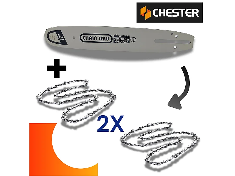 Gids 30 cm + 2 Kettingen 45 Schakels voor Kettingzaag - Compatibel met Chester en Andere