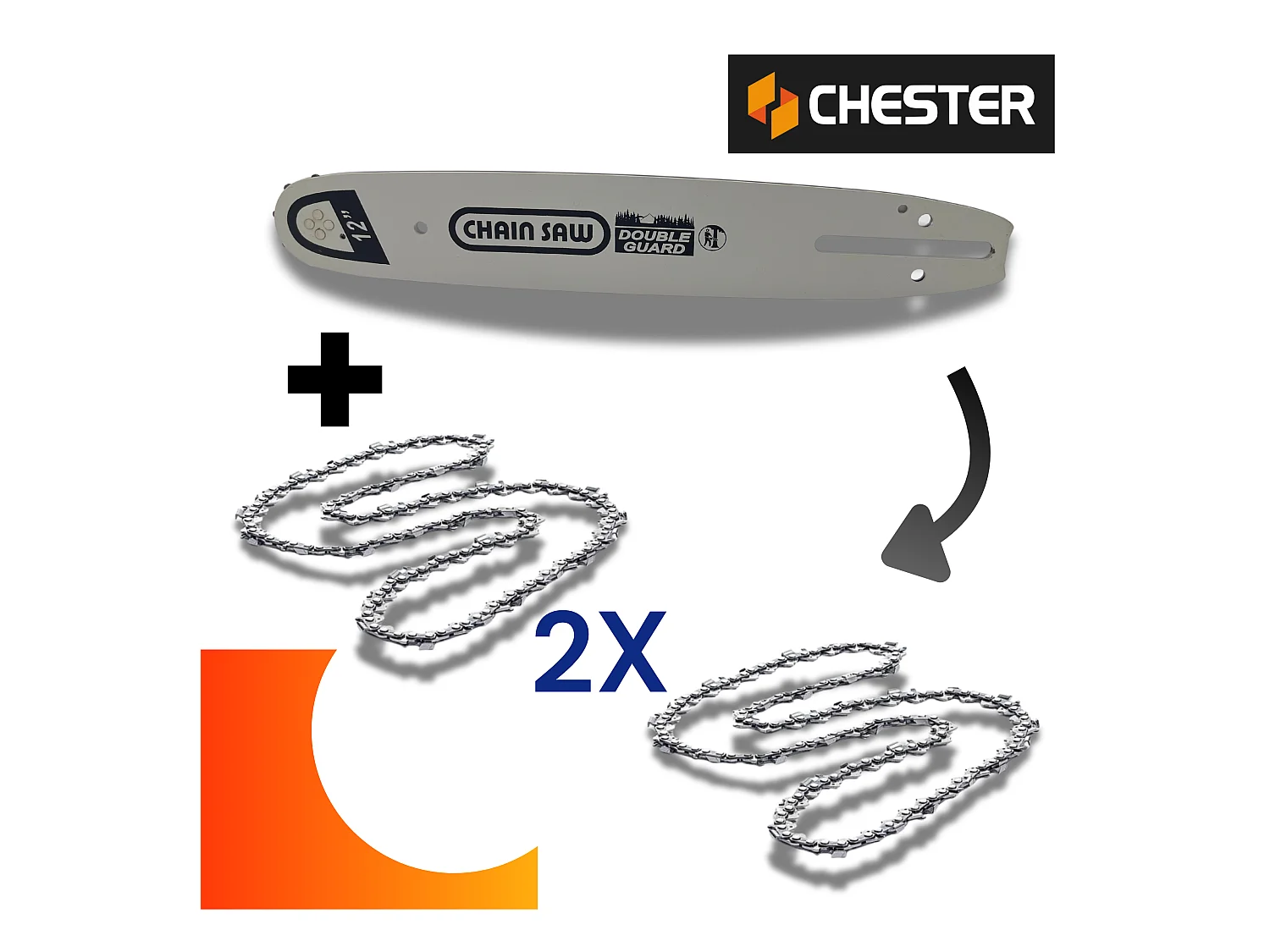 Guide 30 cm + 2 Chaînes 45 Maillons pour Tronçonneuse - Compatible Chester et Autres