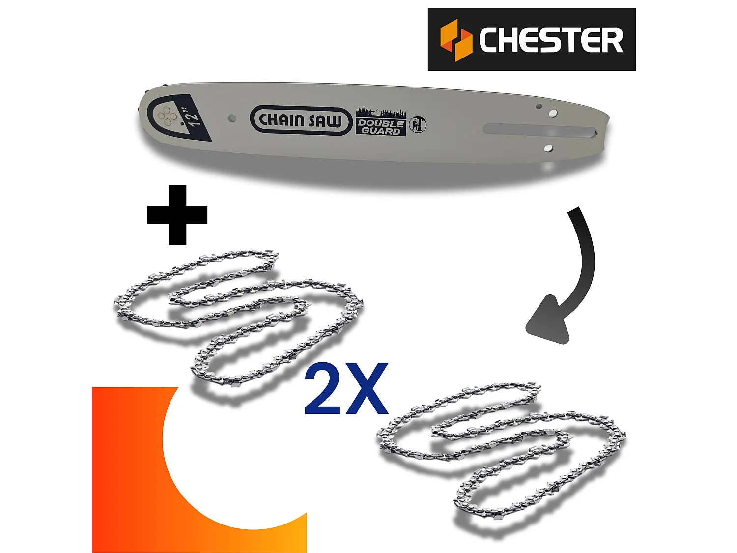 Guide 30 cm + 2 Chaînes 45 Maillons pour Tronçonneuse - Compatible Chester et Autres
