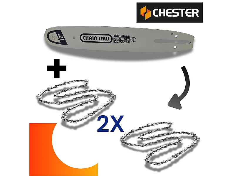 Guide 30 cm + 2 Chaînes 45 Maillons pour Tronçonneuse - Compatible Chester et Autres