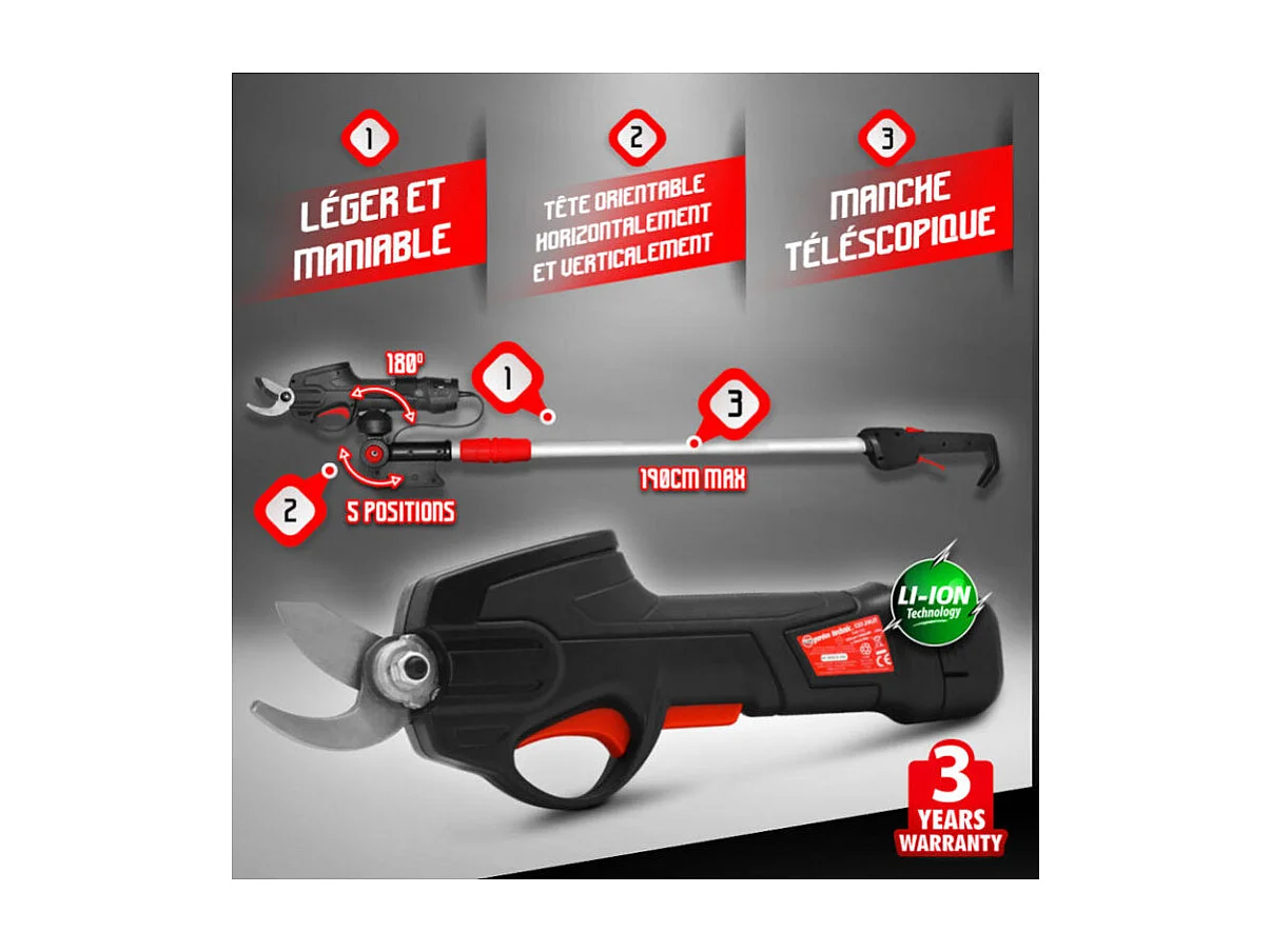 Herlaadbare snoeischaar 7.2V Lithium met telescopische steel - Elem Garden Technic