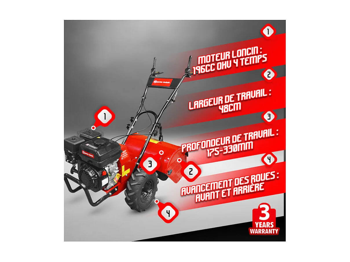 Tuinfrees Motoculteur 196CC - 48cm werkbreedte - Elem Garden Technic