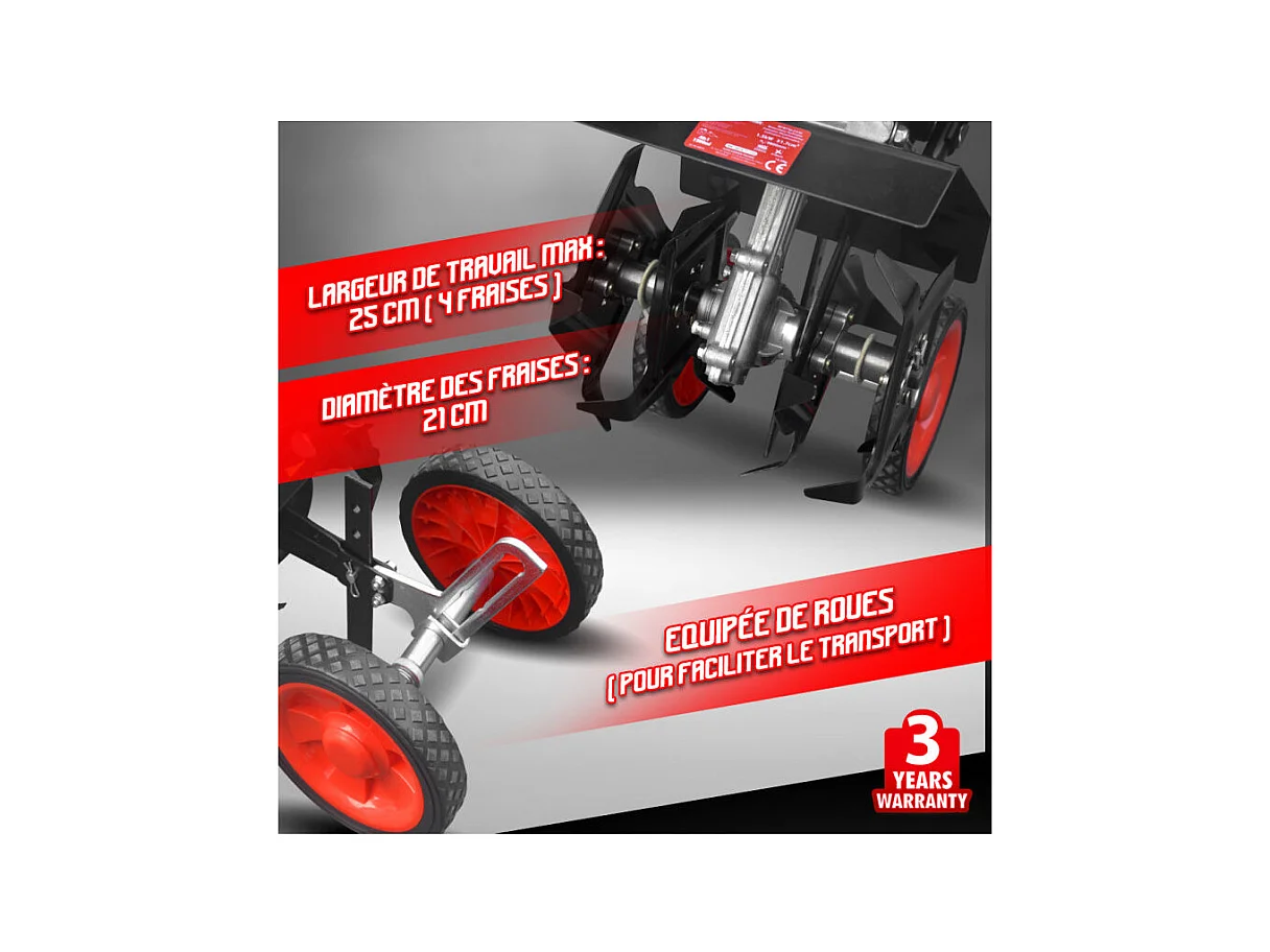 Motobineuse Thermique Elem Garden Technic - 51,7 cc - 25 cm - 4 Fraises