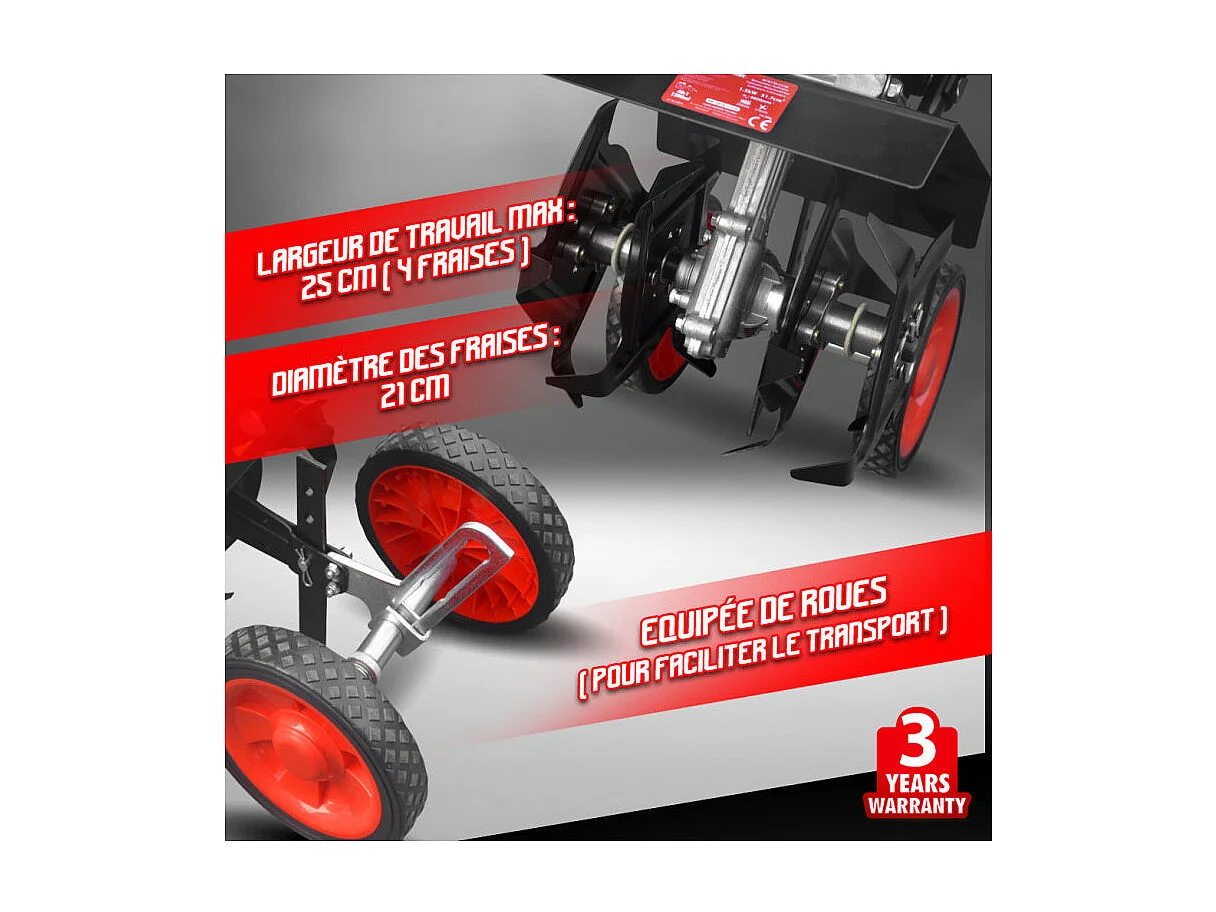 Motobineuse Thermique Elem Garden Technic - 51,7 cc - 25 cm - 4 Fraises