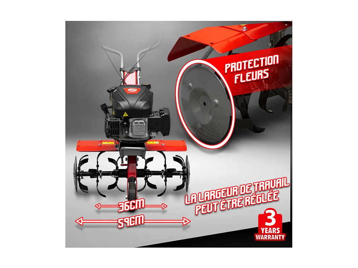 Motoculteur Thermique 139cc - 6 Fraises - Elem Garden Technic