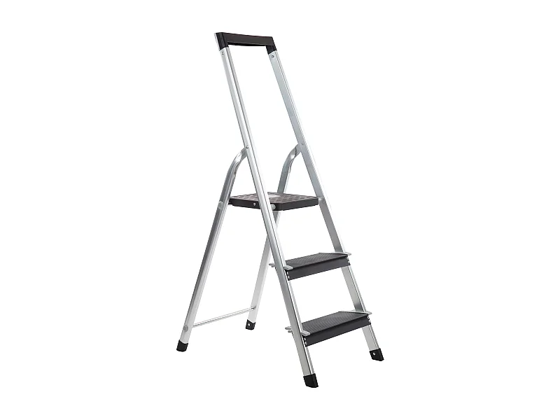Aluminium trapladder met 3 treden, brede treden van 12 cm, toegangshoogte 2,60 m