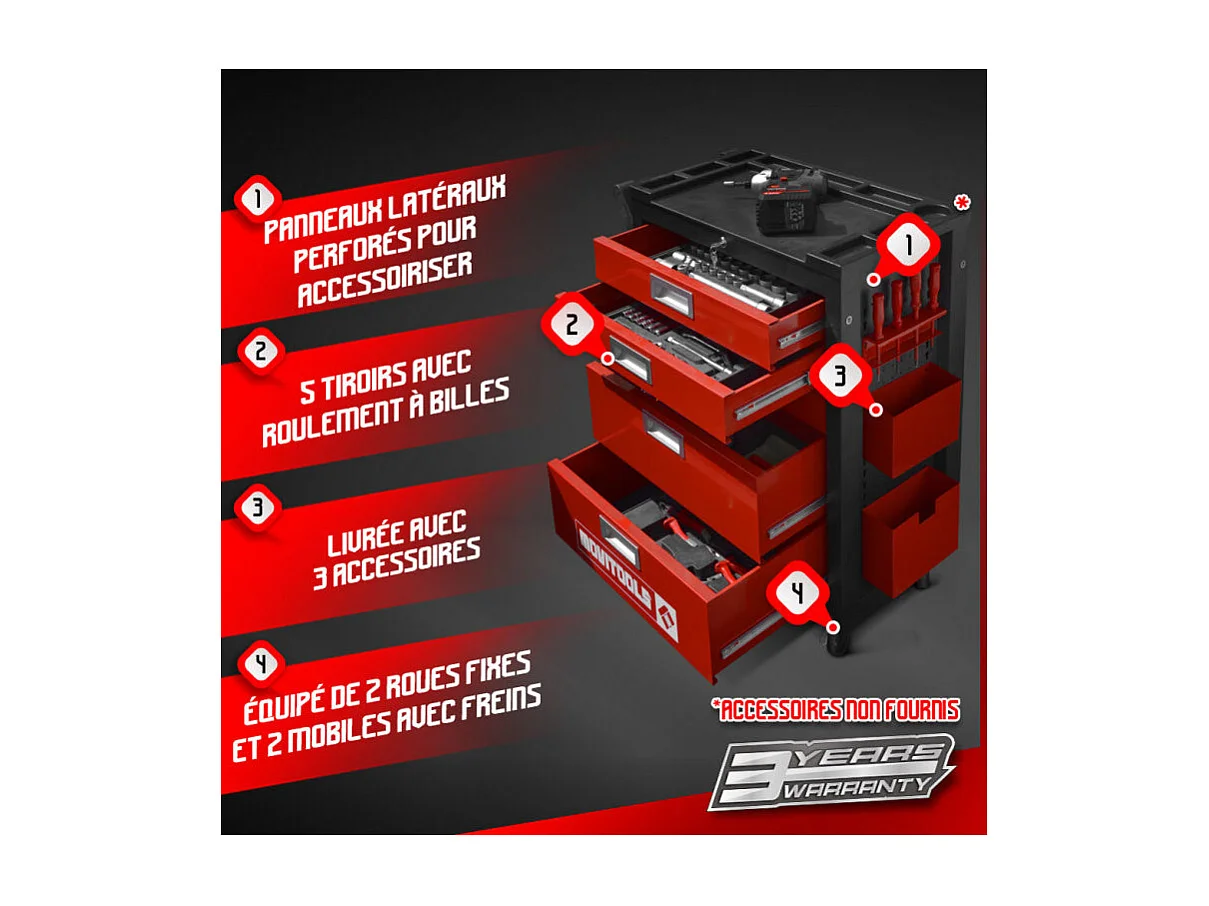 Werkplaatswagen 5 laden + accessoires Movitools