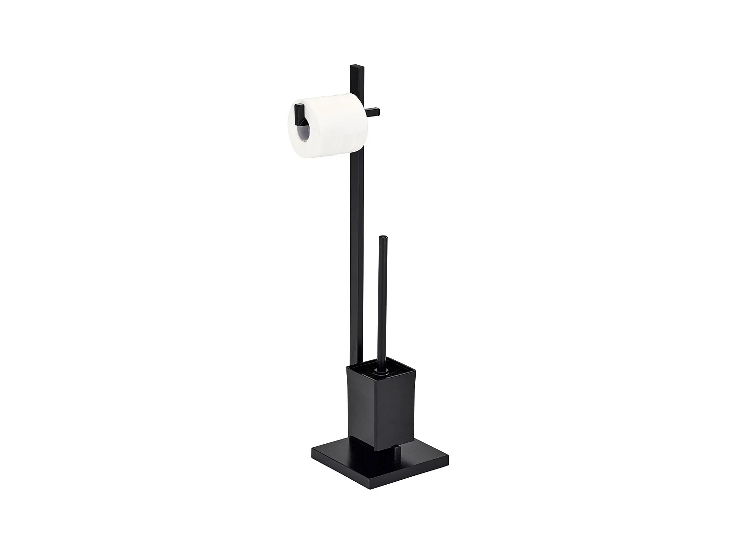 Porte-papier toilette YUMA avec brosse et support, dérouleur papier WC pour salle de bain, en métal laqué noir