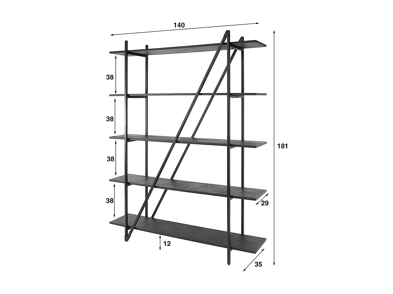Estantería de pared - Negro Madera - PEARA