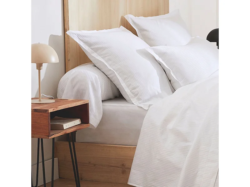 Drap housse 100% satin 140x190 blanc - Tradilinge