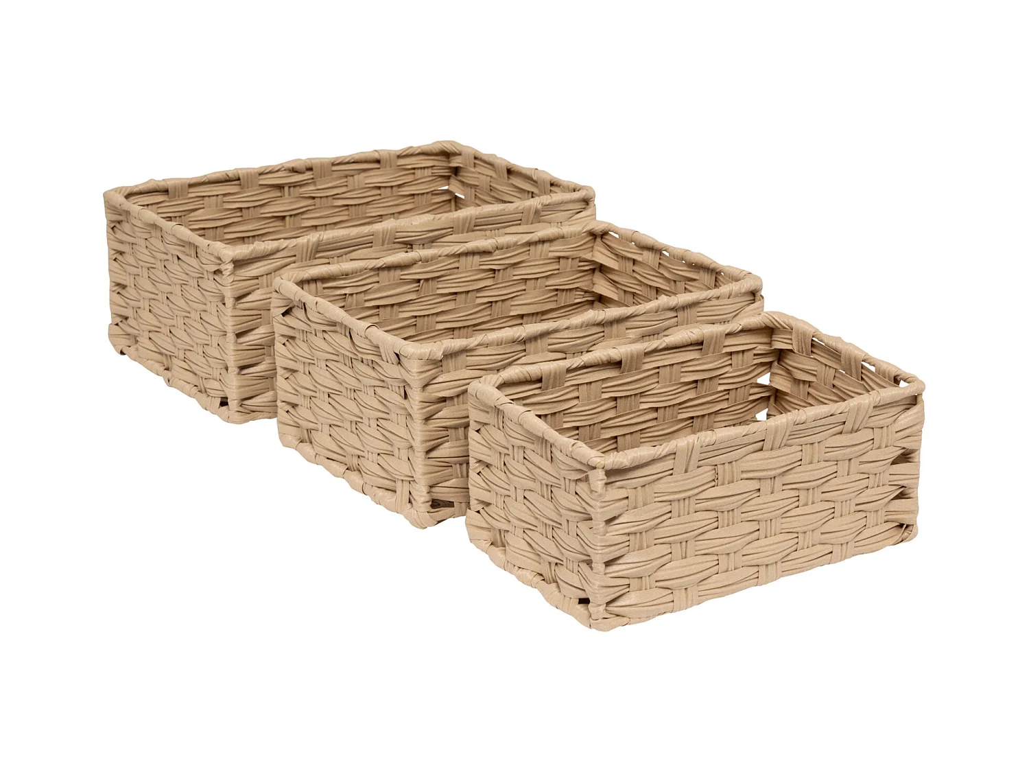 Lot de 3 Paniers de Rangement Hauts "Tressé" 30cm Naturel