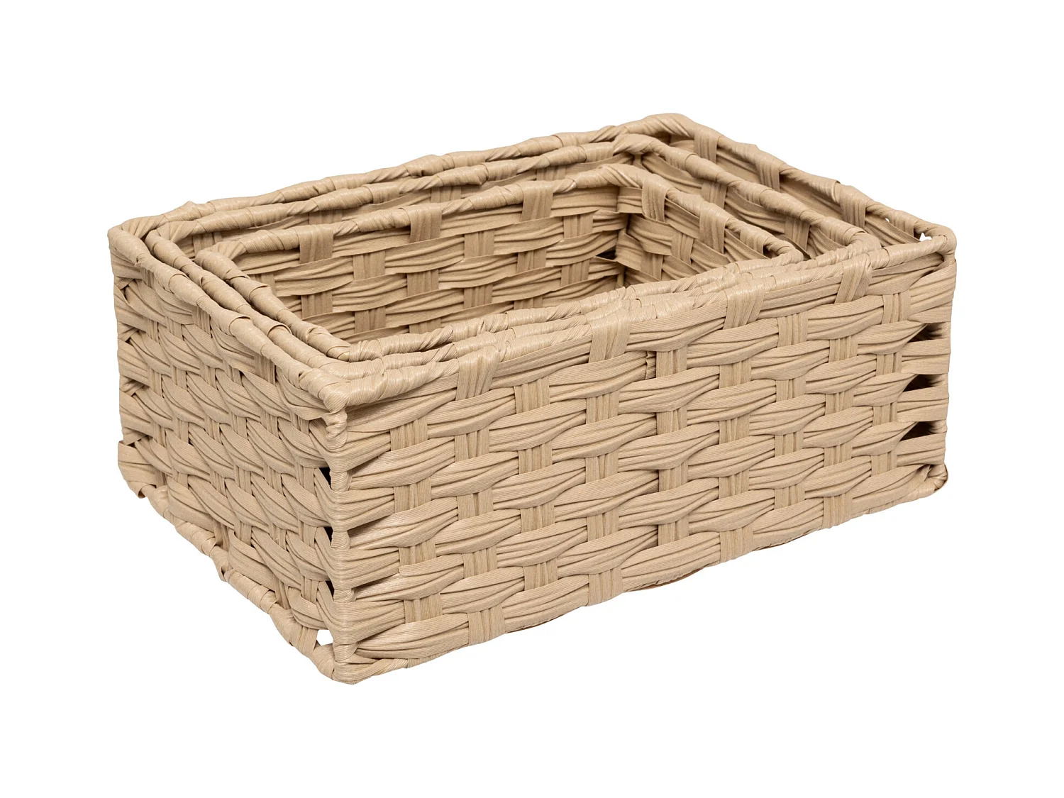 Lot de 3 Paniers de Rangement Hauts "Tressé" 30cm Naturel