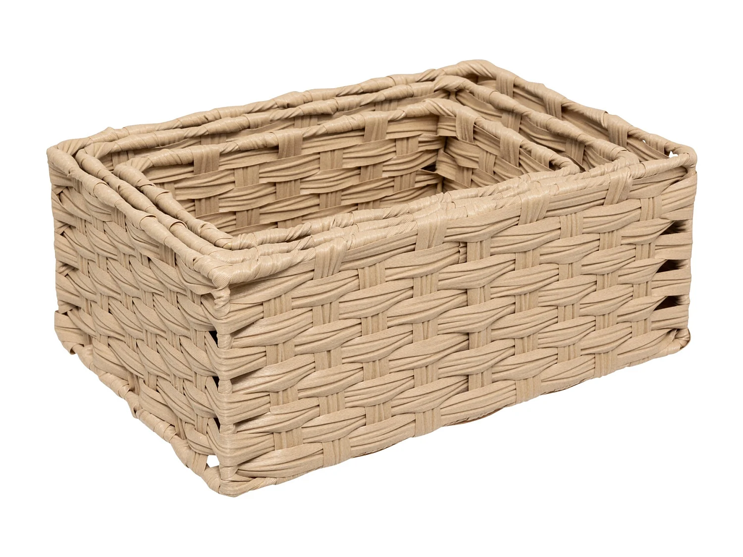 Lot de 3 Paniers de Rangement Hauts "Tressé" 30cm Naturel