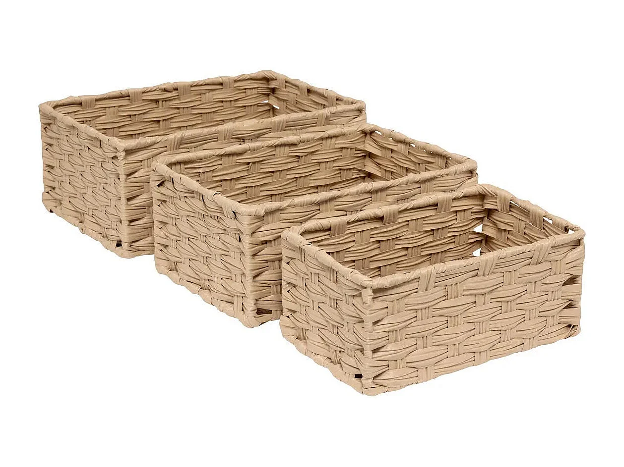 Lot de 3 Paniers de Rangement Hauts "Tressé" 30cm Naturel