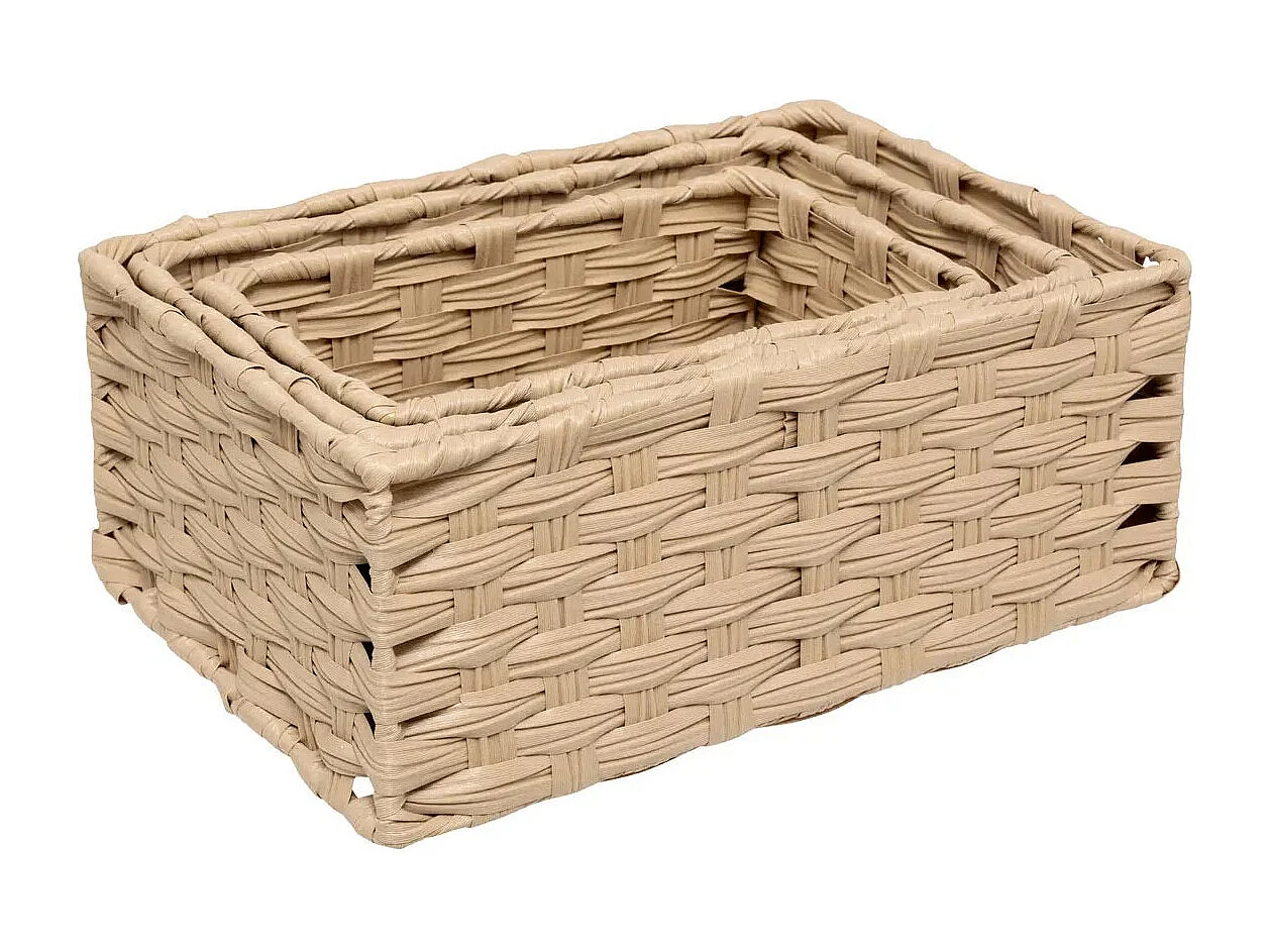 Lot de 3 Paniers de Rangement Hauts "Tressé" 30cm Naturel