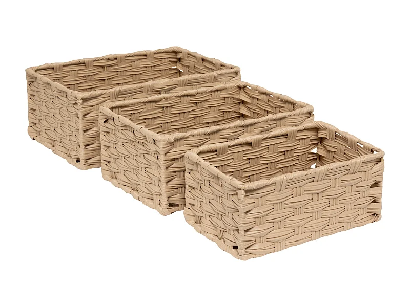 Lot de 3 Paniers de Rangement Hauts "Tressé" 30cm Naturel
