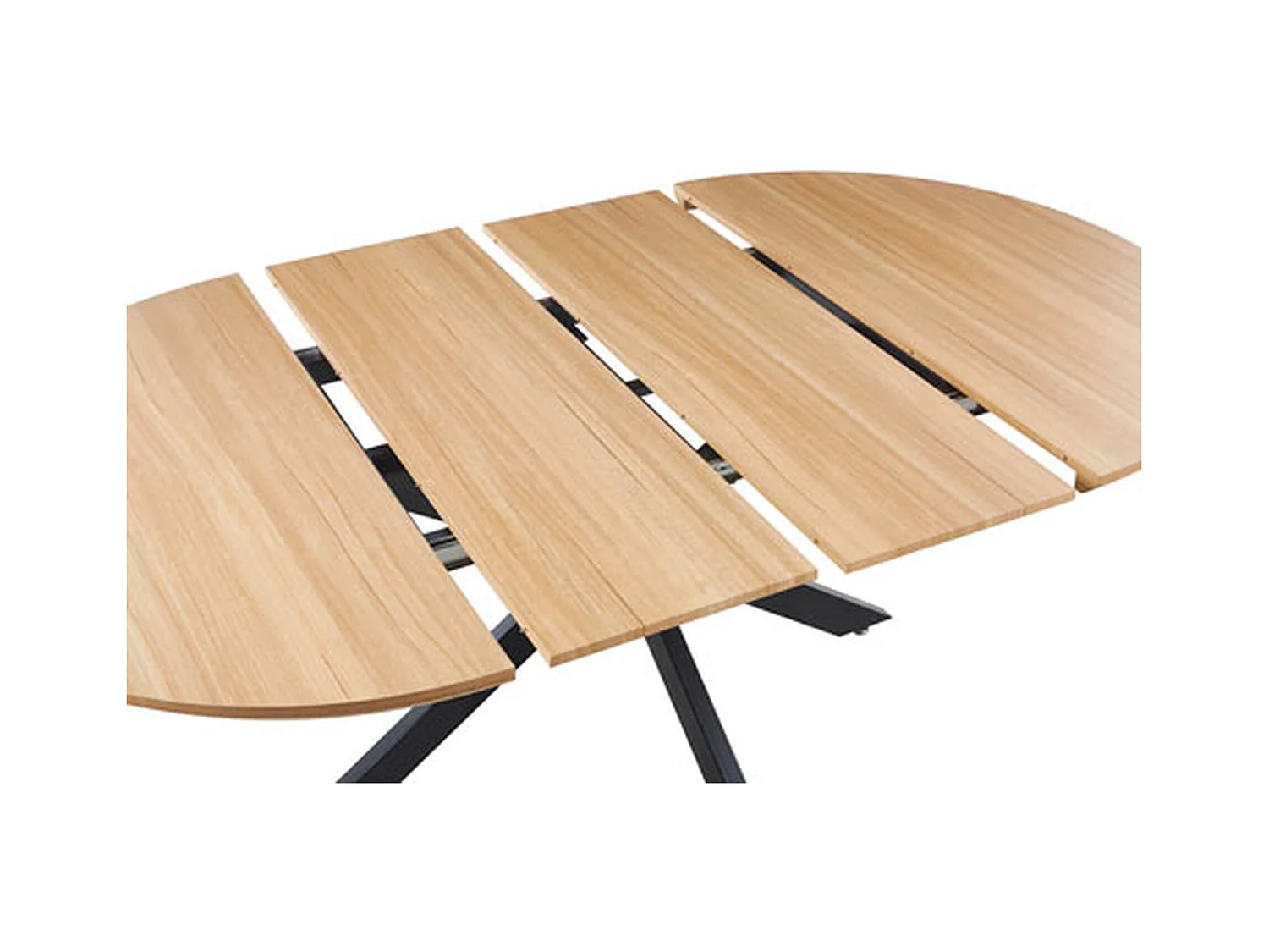 Table à manger ronde extensible coloris chêne/Noir - Longueur 130-170-210 x Hauteur 76 cm