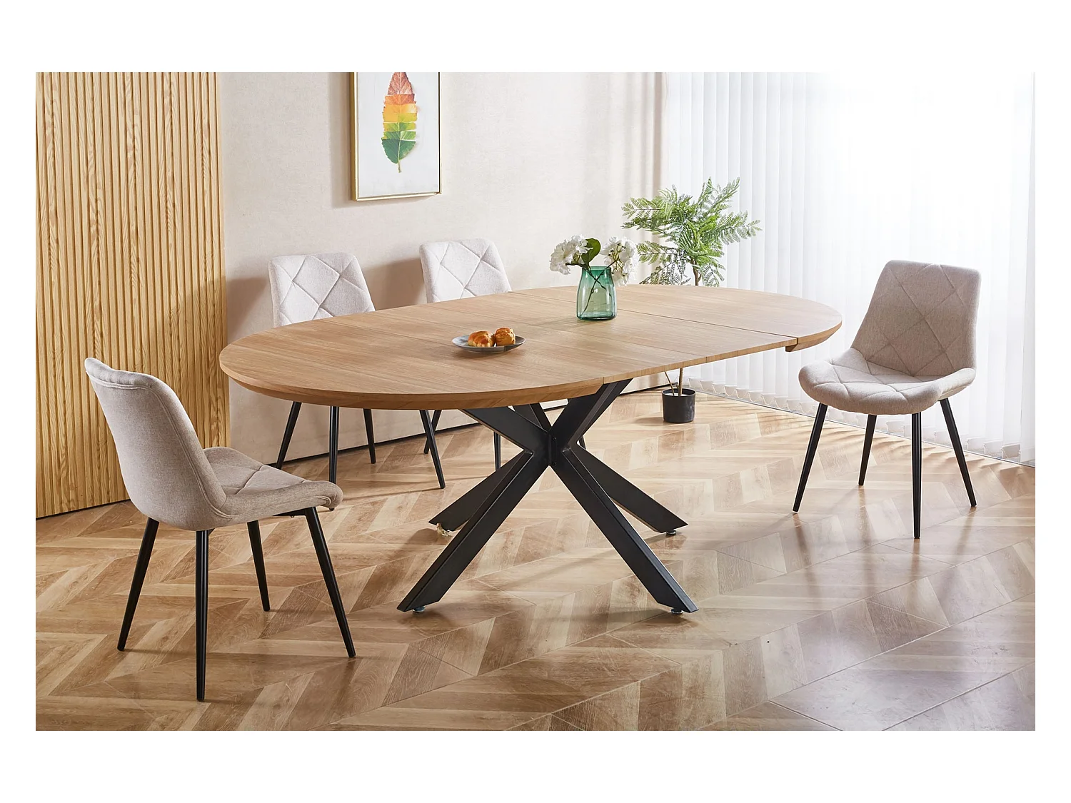Table à manger ronde extensible coloris chêne/Noir - Longueur 130-170-210 x Hauteur 76 cm