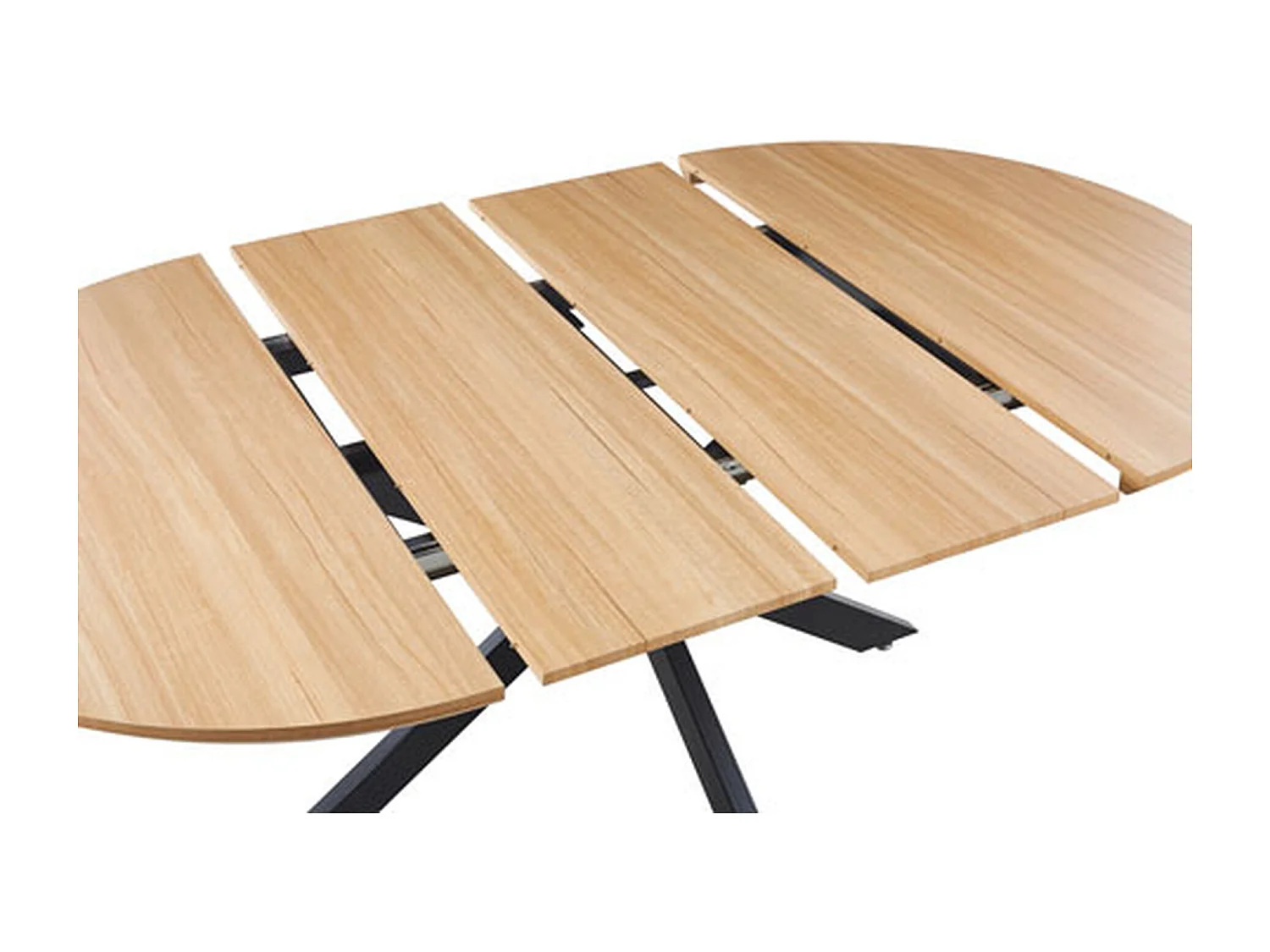 Table à manger ronde extensible coloris chêne/Noir - Longueur 130-170-210 x Hauteur 76 cm