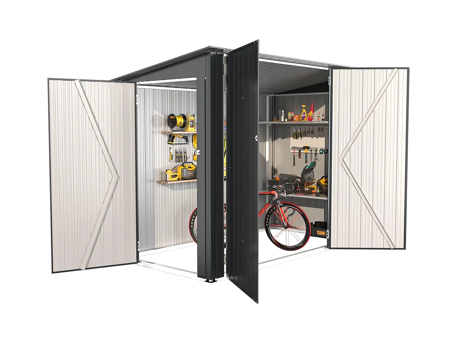 YODOLLA Abri de Jardin en Métal avec 3 Portes pour Vélo - 225 x 118 x 170 CM - Gris