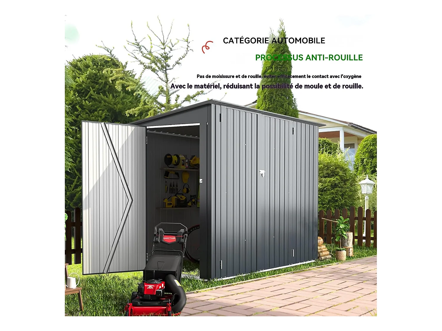 YODOLLA Abri de Jardin en Métal avec 3 Portes pour Vélo - 225 x 118 x 170 CM - Gris