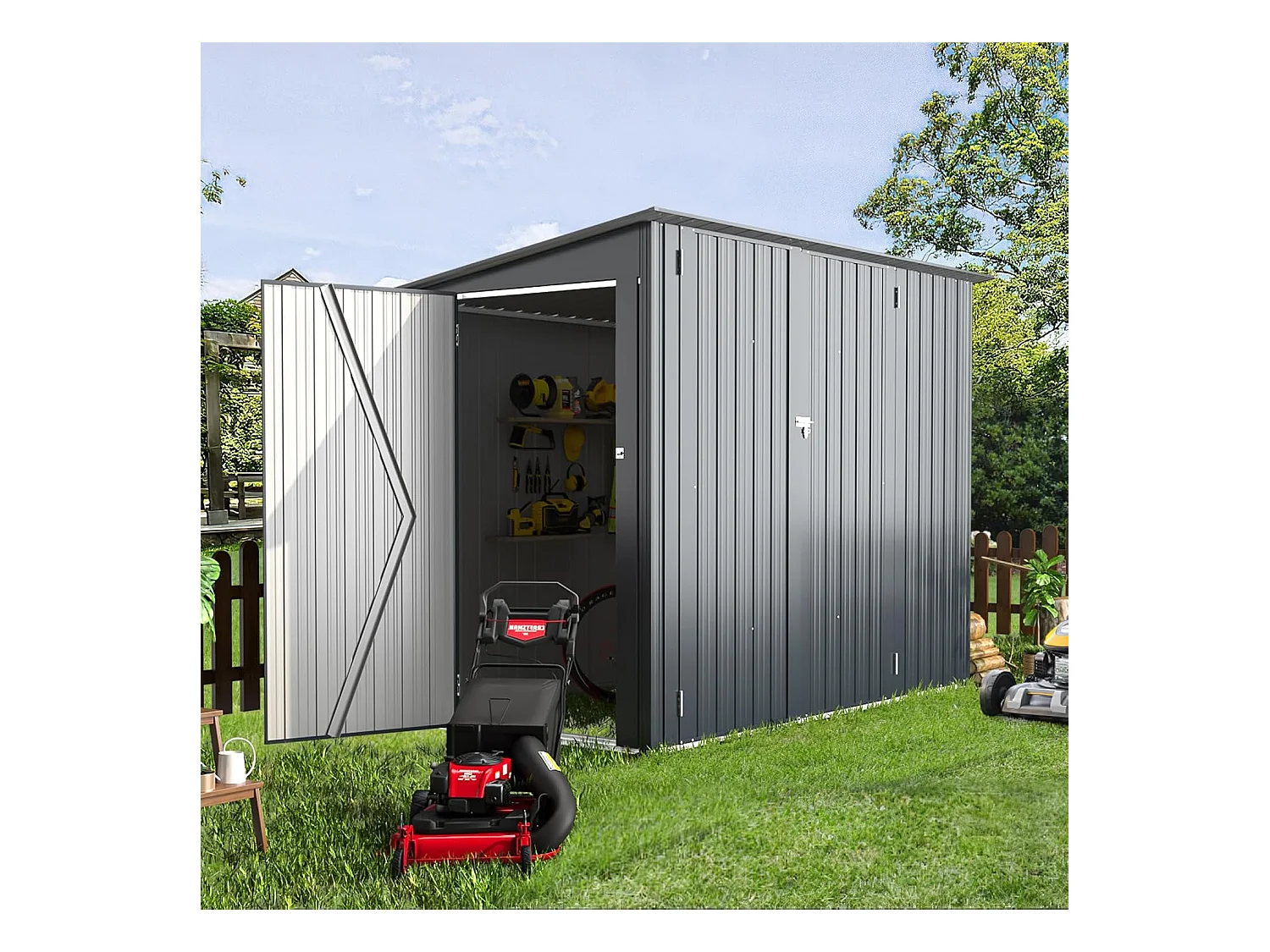 YODOLLA Abri de Jardin en Métal avec 3 Portes pour Vélo - 225 x 118 x 170 CM - Gris