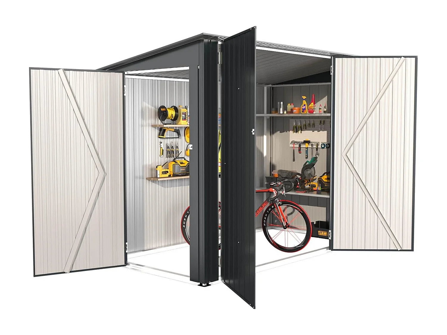 YODOLLA Abri de Jardin en Métal avec 3 Portes pour Vélo - 225 x 118 x 170 CM - Gris