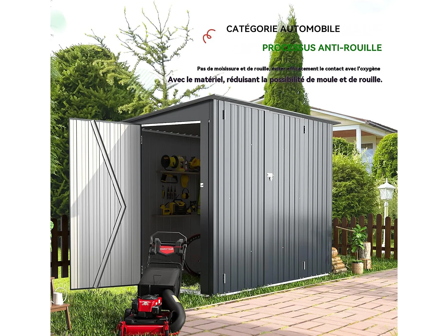 YODOLLA Abri de Jardin en Métal avec 3 Portes pour Vélo - 225 x 118 x 170 CM - Gris