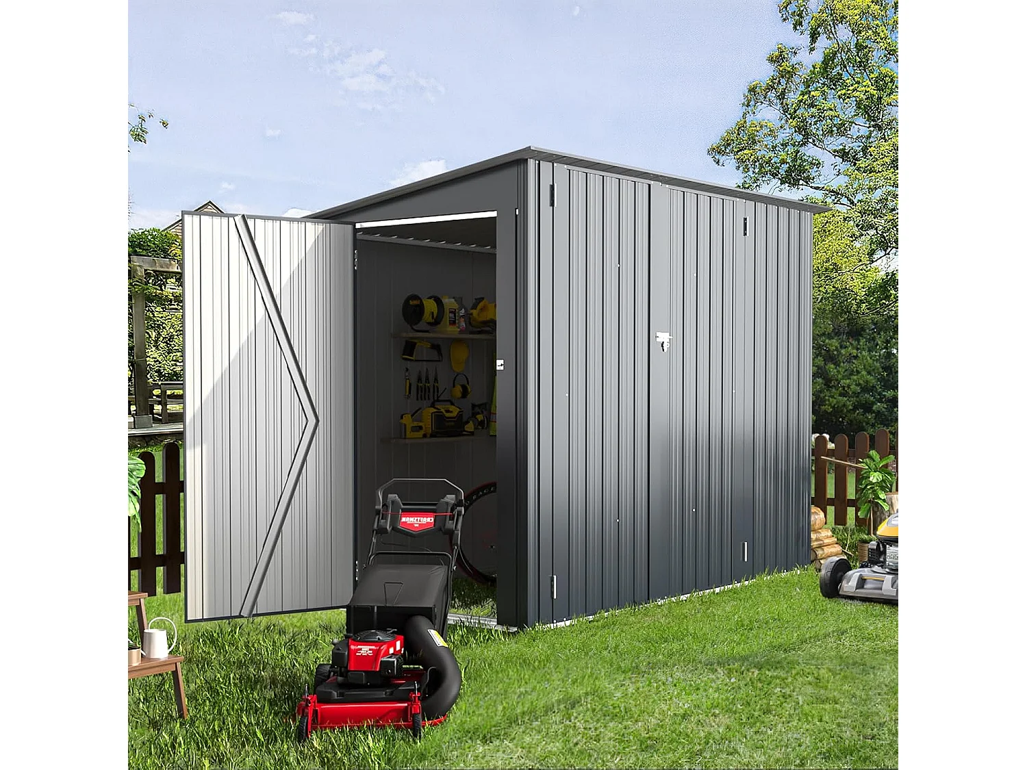 YODOLLA Abri de Jardin en Métal avec 3 Portes pour Vélo - 225 x 118 x 170 CM - Gris