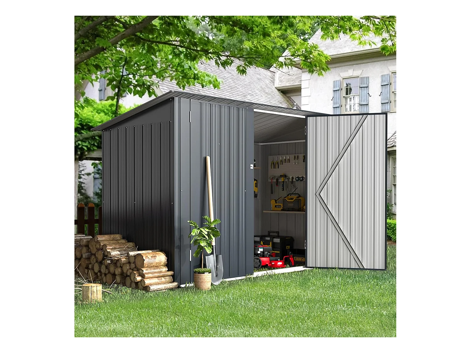 YODOLLA Abri de Jardin en Métal avec 2 Portes pour Vélo - 203 x 97 x 142 CM - Gris