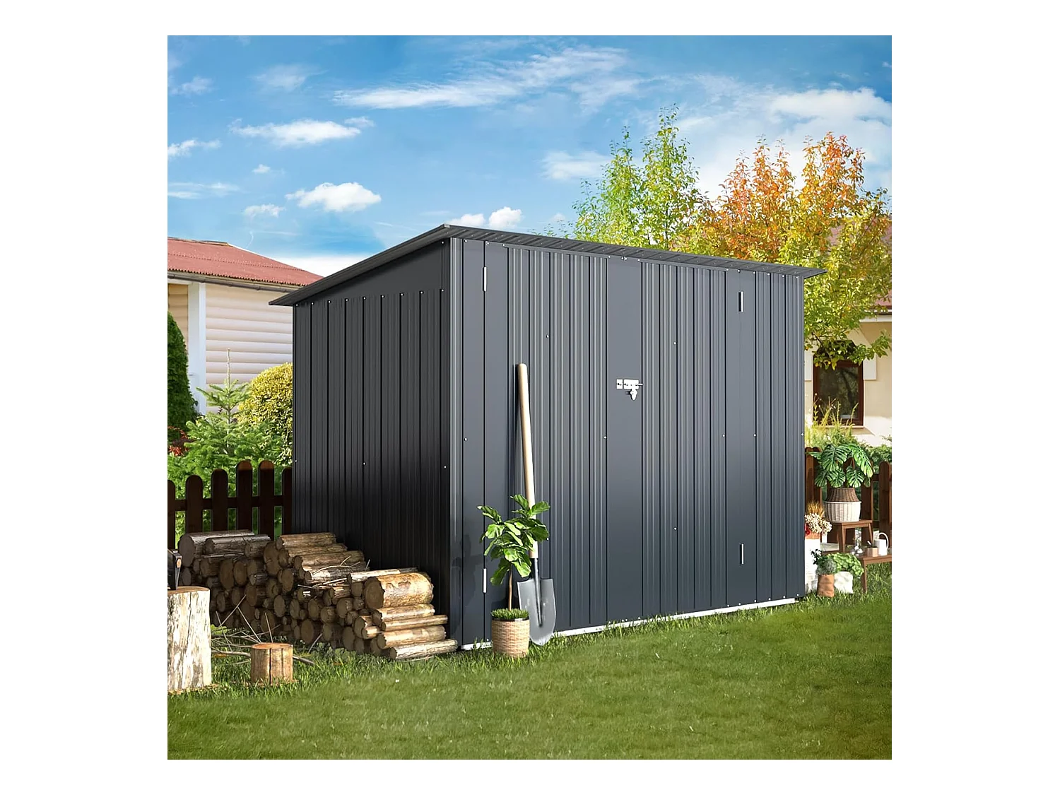 YODOLLA Abri de Jardin en Métal avec 2 Portes pour Vélo - 203 x 97 x 142 CM - Gris