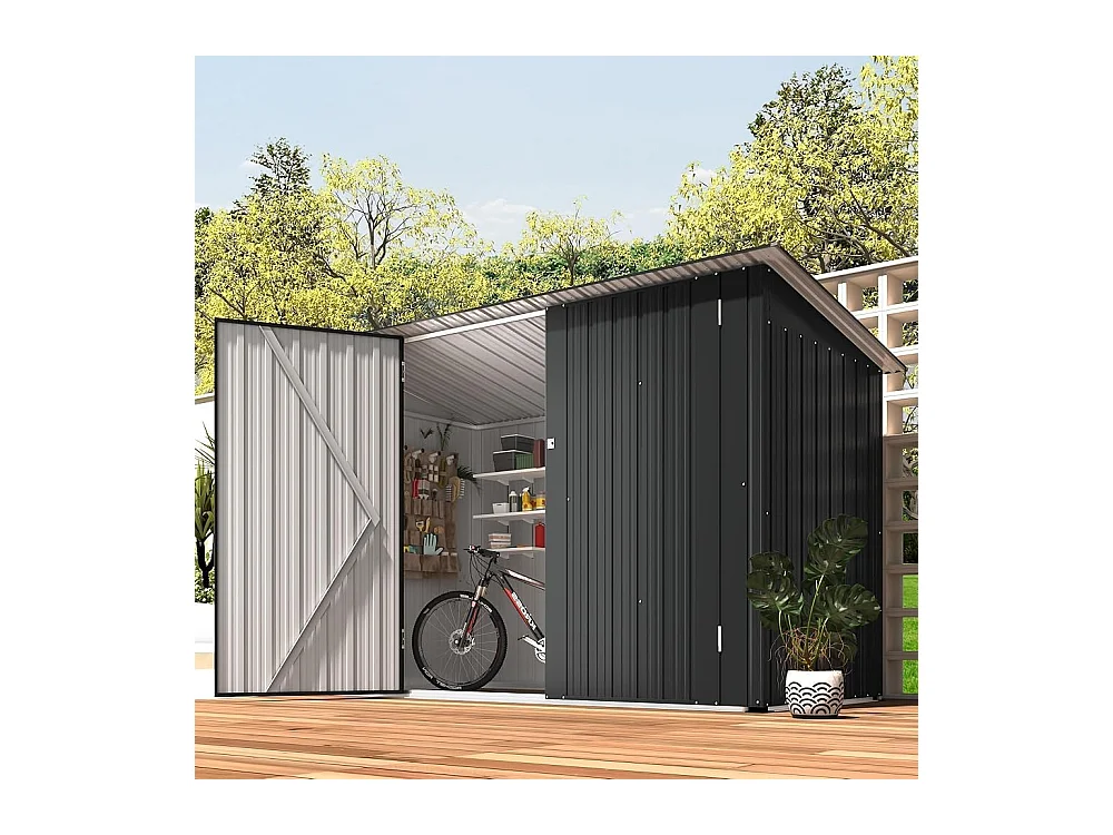 YODOLLA Abri de Jardin en Métal avec 2 Portes pour Vélo - 203 x 97 x 142 CM - Gris
