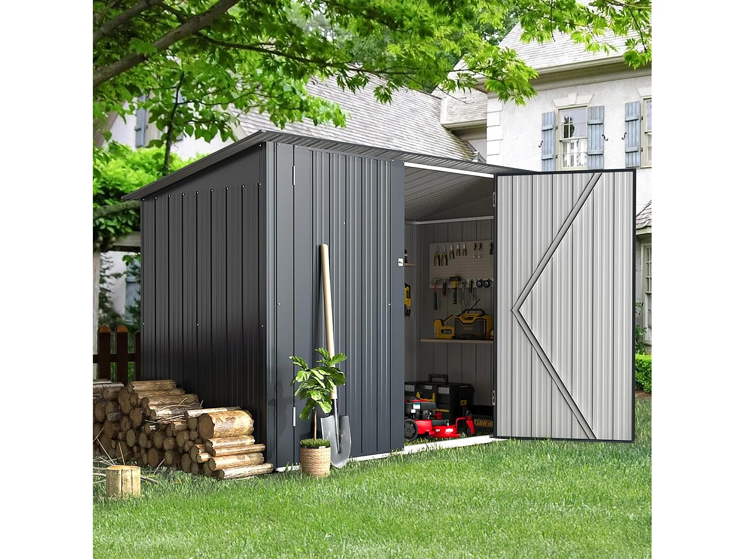 YODOLLA Abri de Jardin en Métal avec 2 Portes pour Vélo - 203 x 97 x 142 CM - Gris