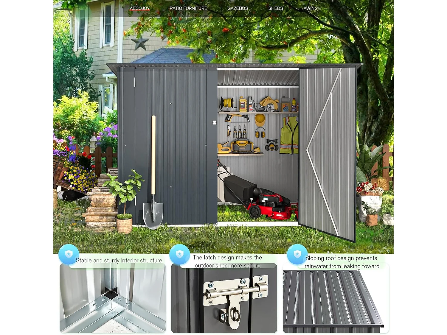 YODOLLA Abri de Jardin en Métal avec 2 Portes pour Vélo - 203 x 97 x 142 CM - Gris