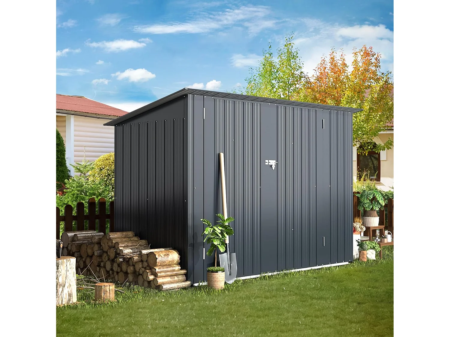 YODOLLA Abri de Jardin en Métal avec 2 Portes pour Vélo - 203 x 97 x 142 CM - Gris