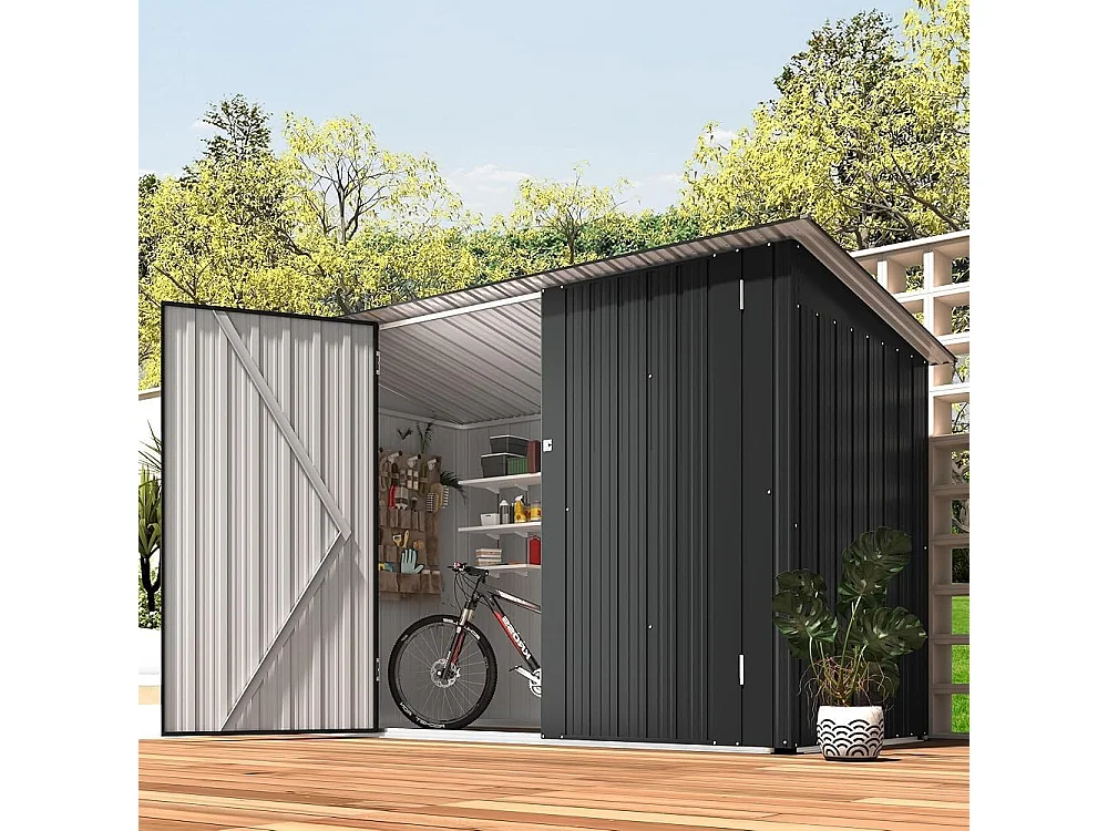 YODOLLA Abri de Jardin en Métal avec 2 Portes pour Vélo - 203 x 97 x 142 CM - Gris